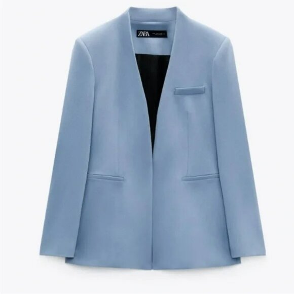 Zara Blazer Lappelless In Sky Blue.  SZ XS - Picture 3 of 4